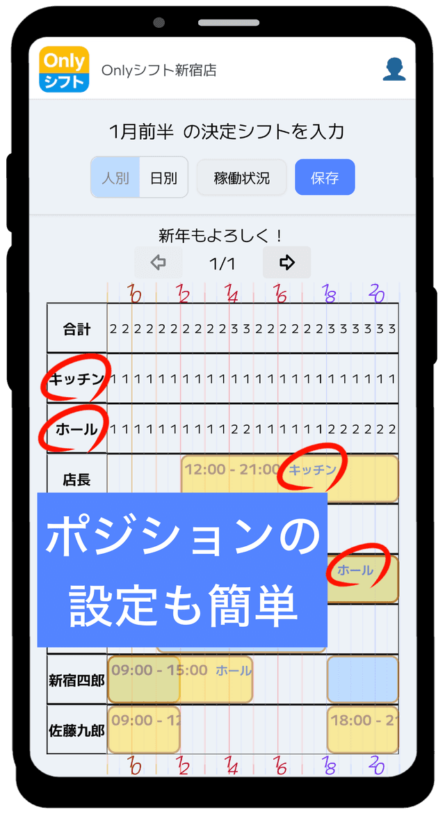 シフトを作成(日別表示)